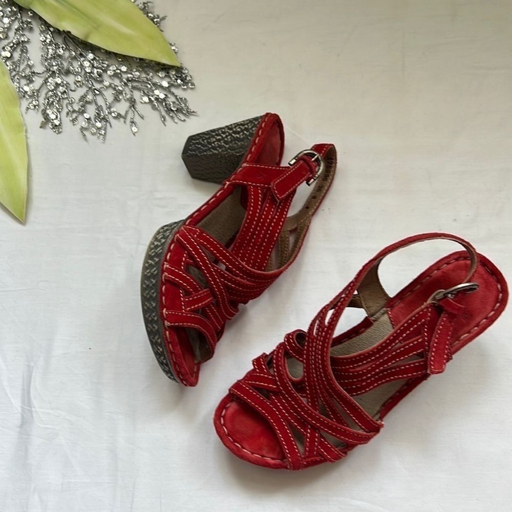 JOSEF Seibel Red Stroppy Suede Heels with Contrast Stitching